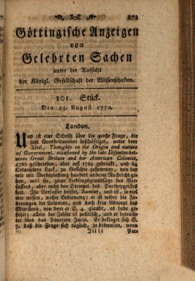 Göttingische Anzeigen von gelehrten Sachen (Göttingische Zeitungen von gelehrten Sachen) Donnerstag 23. August 1770