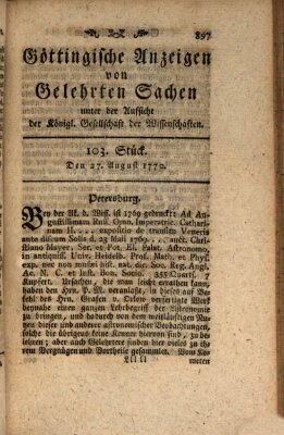 Göttingische Anzeigen von gelehrten Sachen (Göttingische Zeitungen von gelehrten Sachen) Montag 27. August 1770