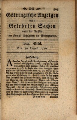 Göttingische Anzeigen von gelehrten Sachen (Göttingische Zeitungen von gelehrten Sachen) Donnerstag 30. August 1770