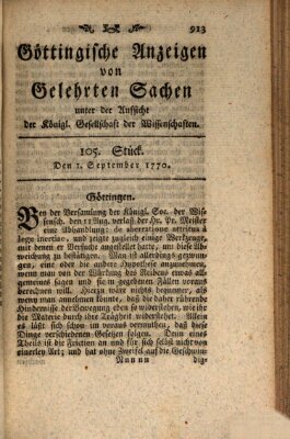 Göttingische Anzeigen von gelehrten Sachen (Göttingische Zeitungen von gelehrten Sachen) Samstag 1. September 1770