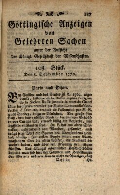 Göttingische Anzeigen von gelehrten Sachen (Göttingische Zeitungen von gelehrten Sachen) Samstag 8. September 1770