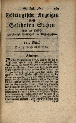 Göttingische Anzeigen von gelehrten Sachen (Göttingische Zeitungen von gelehrten Sachen) Samstag 15. September 1770