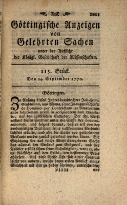 Göttingische Anzeigen von gelehrten Sachen (Göttingische Zeitungen von gelehrten Sachen) Montag 24. September 1770