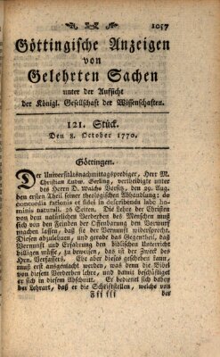 Göttingische Anzeigen von gelehrten Sachen (Göttingische Zeitungen von gelehrten Sachen) Montag 8. Oktober 1770