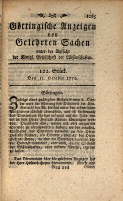 Göttingische Anzeigen von gelehrten Sachen (Göttingische Zeitungen von gelehrten Sachen) Donnerstag 11. Oktober 1770