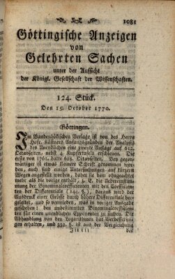 Göttingische Anzeigen von gelehrten Sachen (Göttingische Zeitungen von gelehrten Sachen) Montag 15. Oktober 1770