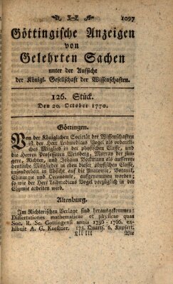 Göttingische Anzeigen von gelehrten Sachen (Göttingische Zeitungen von gelehrten Sachen) Samstag 20. Oktober 1770