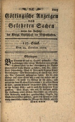 Göttingische Anzeigen von gelehrten Sachen (Göttingische Zeitungen von gelehrten Sachen) Montag 22. Oktober 1770