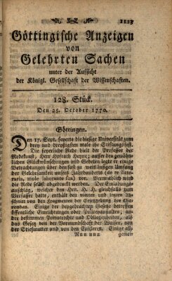 Göttingische Anzeigen von gelehrten Sachen (Göttingische Zeitungen von gelehrten Sachen) Donnerstag 25. Oktober 1770