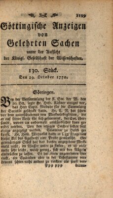 Göttingische Anzeigen von gelehrten Sachen (Göttingische Zeitungen von gelehrten Sachen) Montag 29. Oktober 1770