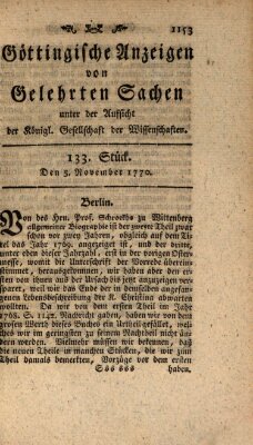 Göttingische Anzeigen von gelehrten Sachen (Göttingische Zeitungen von gelehrten Sachen) Montag 5. November 1770