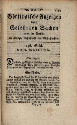 Göttingische Anzeigen von gelehrten Sachen (Göttingische Zeitungen von gelehrten Sachen) Montag 12. November 1770