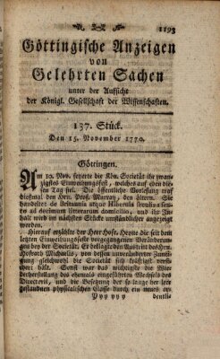 Göttingische Anzeigen von gelehrten Sachen (Göttingische Zeitungen von gelehrten Sachen) Donnerstag 15. November 1770