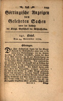 Göttingische Anzeigen von gelehrten Sachen (Göttingische Zeitungen von gelehrten Sachen) Samstag 24. November 1770