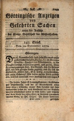 Göttingische Anzeigen von gelehrten Sachen (Göttingische Zeitungen von gelehrten Sachen) Donnerstag 29. November 1770