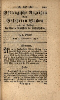 Göttingische Anzeigen von gelehrten Sachen (Göttingische Zeitungen von gelehrten Sachen) Montag 3. Dezember 1770