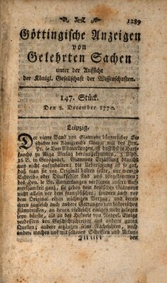 Göttingische Anzeigen von gelehrten Sachen (Göttingische Zeitungen von gelehrten Sachen) Samstag 8. Dezember 1770