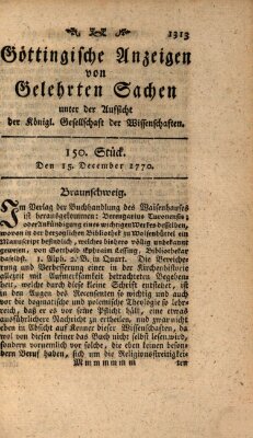 Göttingische Anzeigen von gelehrten Sachen (Göttingische Zeitungen von gelehrten Sachen) Samstag 15. Dezember 1770