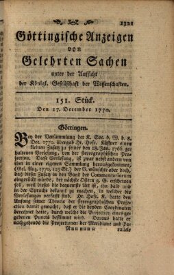 Göttingische Anzeigen von gelehrten Sachen (Göttingische Zeitungen von gelehrten Sachen) Montag 17. Dezember 1770