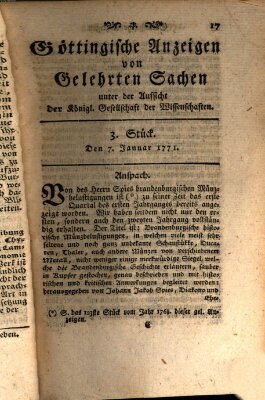 Göttingische Anzeigen von gelehrten Sachen (Göttingische Zeitungen von gelehrten Sachen) Montag 7. Januar 1771