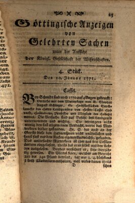 Göttingische Anzeigen von gelehrten Sachen (Göttingische Zeitungen von gelehrten Sachen) Donnerstag 10. Januar 1771