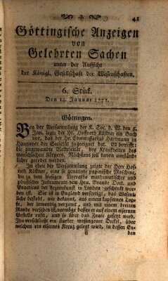 Göttingische Anzeigen von gelehrten Sachen (Göttingische Zeitungen von gelehrten Sachen) Montag 14. Januar 1771