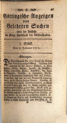 Göttingische Anzeigen von gelehrten Sachen (Göttingische Zeitungen von gelehrten Sachen) Thursday 17. January 1771