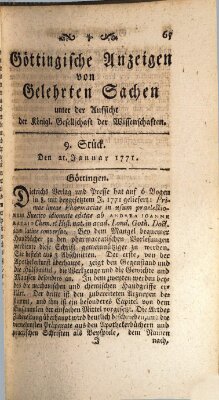 Göttingische Anzeigen von gelehrten Sachen (Göttingische Zeitungen von gelehrten Sachen) Montag 21. Januar 1771