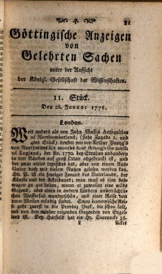 Göttingische Anzeigen von gelehrten Sachen (Göttingische Zeitungen von gelehrten Sachen) Samstag 26. Januar 1771