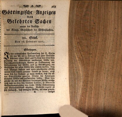 Göttingische Anzeigen von gelehrten Sachen (Göttingische Zeitungen von gelehrten Sachen) Samstag 16. Februar 1771