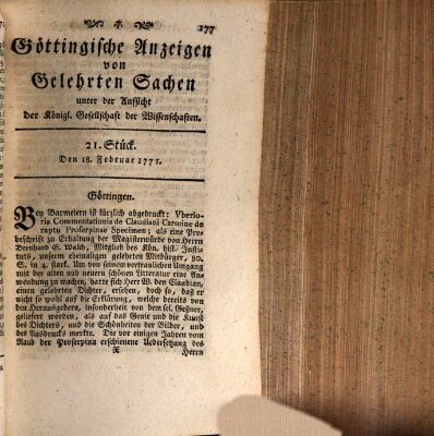 Göttingische Anzeigen von gelehrten Sachen (Göttingische Zeitungen von gelehrten Sachen) Montag 18. Februar 1771