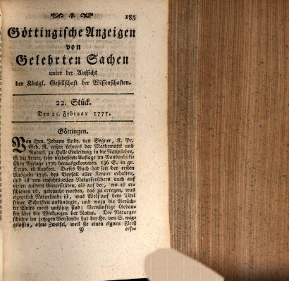 Göttingische Anzeigen von gelehrten Sachen (Göttingische Zeitungen von gelehrten Sachen) Donnerstag 21. Februar 1771