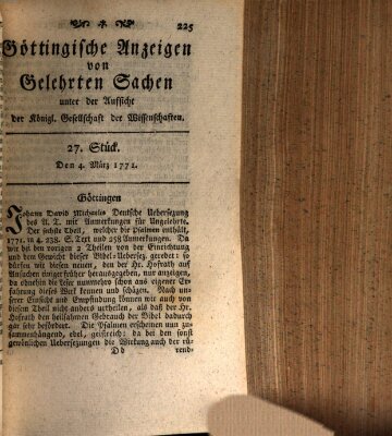 Göttingische Anzeigen von gelehrten Sachen (Göttingische Zeitungen von gelehrten Sachen) Montag 4. März 1771