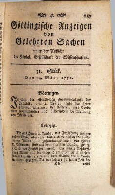 Göttingische Anzeigen von gelehrten Sachen (Göttingische Zeitungen von gelehrten Sachen) Donnerstag 14. März 1771