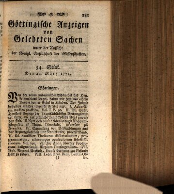 Göttingische Anzeigen von gelehrten Sachen (Göttingische Zeitungen von gelehrten Sachen) Donnerstag 21. März 1771