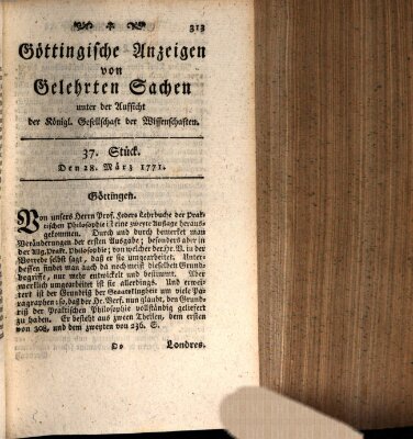 Göttingische Anzeigen von gelehrten Sachen (Göttingische Zeitungen von gelehrten Sachen) Donnerstag 28. März 1771