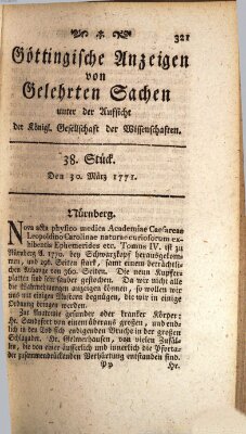 Göttingische Anzeigen von gelehrten Sachen (Göttingische Zeitungen von gelehrten Sachen) Samstag 30. März 1771