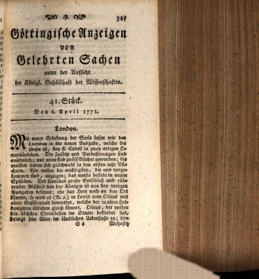 Göttingische Anzeigen von gelehrten Sachen (Göttingische Zeitungen von gelehrten Sachen) Samstag 6. April 1771