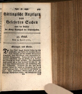 Göttingische Anzeigen von gelehrten Sachen (Göttingische Zeitungen von gelehrten Sachen) Donnerstag 11. April 1771