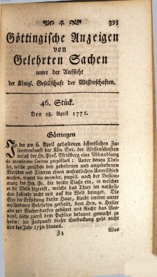 Göttingische Anzeigen von gelehrten Sachen (Göttingische Zeitungen von gelehrten Sachen) Donnerstag 18. April 1771