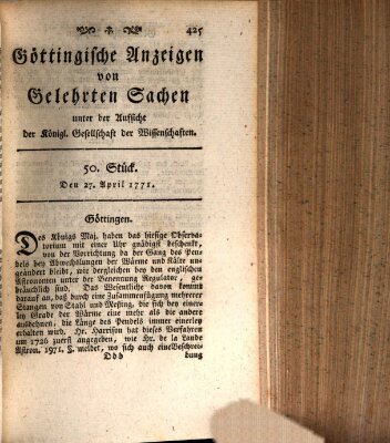 Göttingische Anzeigen von gelehrten Sachen (Göttingische Zeitungen von gelehrten Sachen) Samstag 27. April 1771