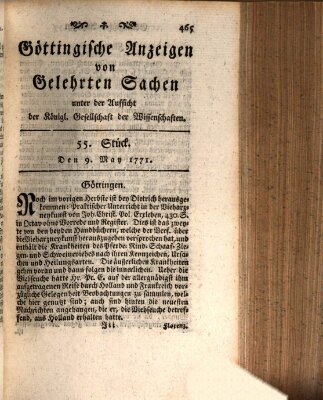 Göttingische Anzeigen von gelehrten Sachen (Göttingische Zeitungen von gelehrten Sachen) Donnerstag 9. Mai 1771