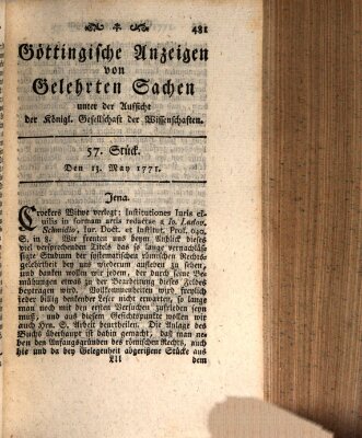 Göttingische Anzeigen von gelehrten Sachen (Göttingische Zeitungen von gelehrten Sachen) Montag 13. Mai 1771