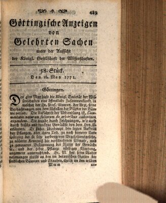 Göttingische Anzeigen von gelehrten Sachen (Göttingische Zeitungen von gelehrten Sachen) Donnerstag 16. Mai 1771