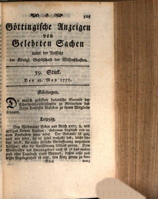 Göttingische Anzeigen von gelehrten Sachen (Göttingische Zeitungen von gelehrten Sachen) Samstag 18. Mai 1771