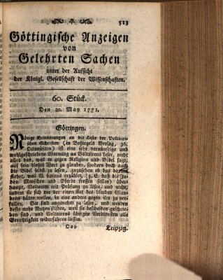 Göttingische Anzeigen von gelehrten Sachen (Göttingische Zeitungen von gelehrten Sachen) Montag 20. Mai 1771