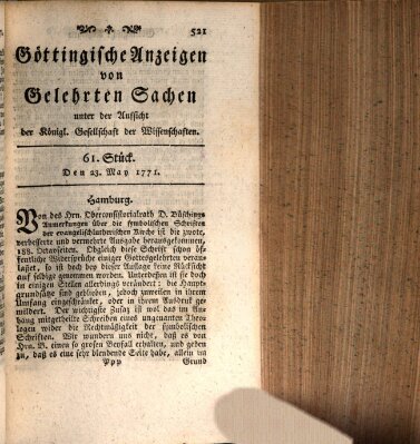 Göttingische Anzeigen von gelehrten Sachen (Göttingische Zeitungen von gelehrten Sachen) Donnerstag 23. Mai 1771