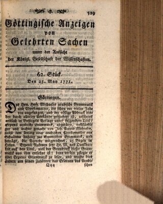 Göttingische Anzeigen von gelehrten Sachen (Göttingische Zeitungen von gelehrten Sachen) Samstag 25. Mai 1771