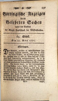 Göttingische Anzeigen von gelehrten Sachen (Göttingische Zeitungen von gelehrten Sachen) Montag 27. Mai 1771