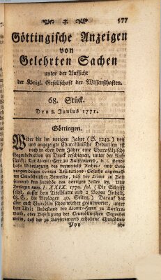 Göttingische Anzeigen von gelehrten Sachen (Göttingische Zeitungen von gelehrten Sachen) Samstag 8. Juni 1771